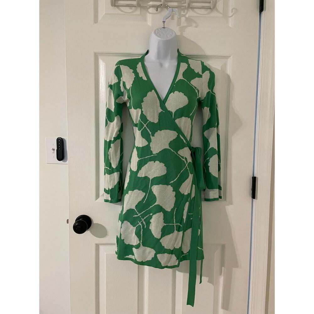 Diane Von Furstenberg DVF Target Womens XXS Ginkgo Kelly Green Wrap Dress Tunic - Picture 2 of 8